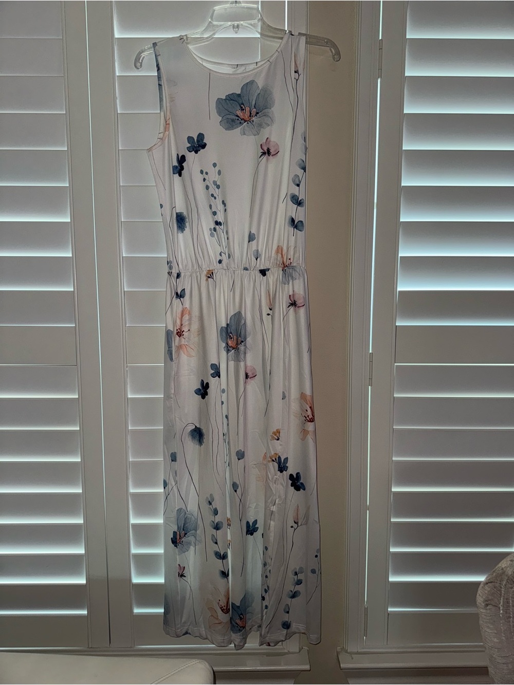 SHEIN White Midi Dress with Blue and Pink Floral Print